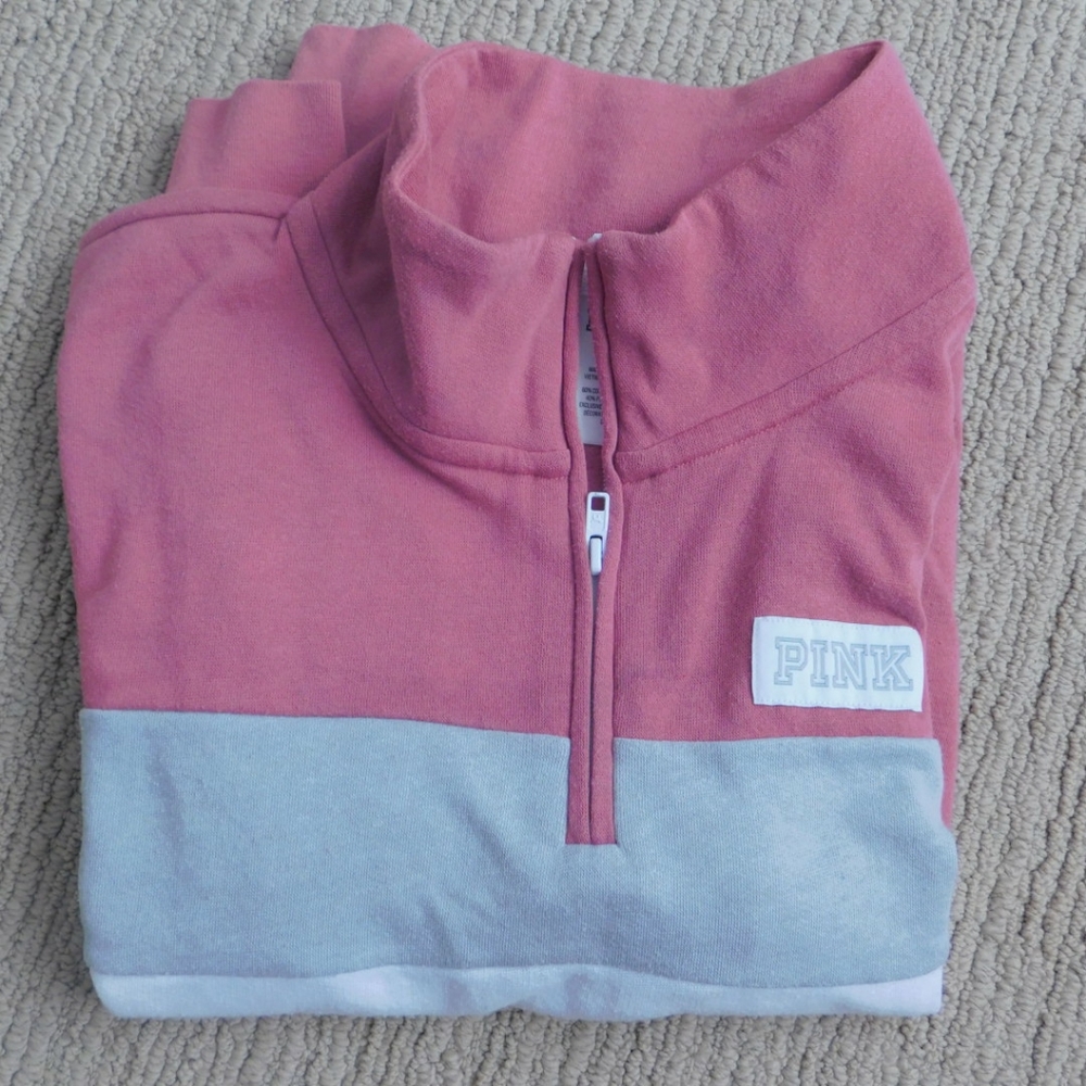 VS Pink Colorblock Quarter 1/4 Zip XS Pink gray